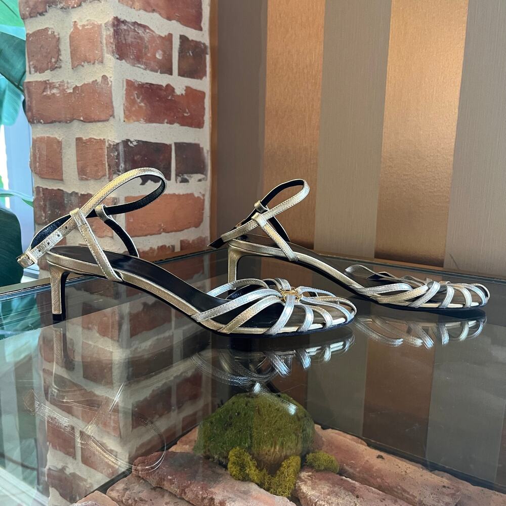CELINE Metallic Gold/Silver Lambskin Triomphe Sandals SZ 36.5 (US 6.5) - Picture 2 of 11